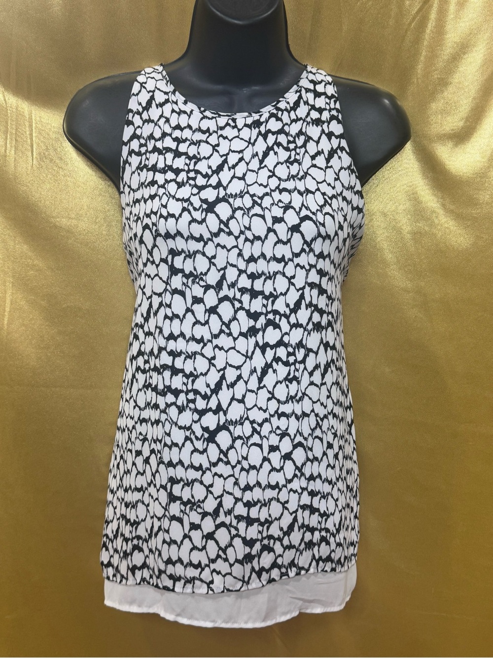 DALIA Black & White Pebble Print Split Back Tank Top - Size M - Zipper Neck